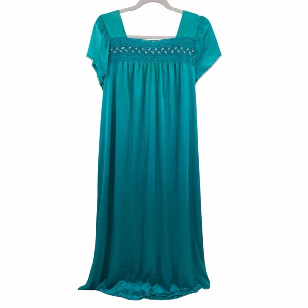 Vanity Fair‎ Vintage Nightgown Dress Turquoise Teal Size Large